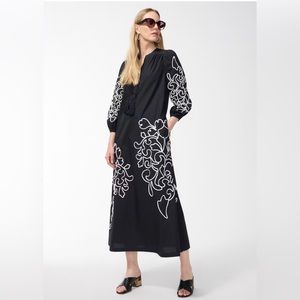 New Chicos Black Poplin Embroidered Maxi Dress